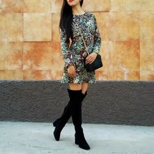 Zara Black Suede Leather Over the Knee Boots